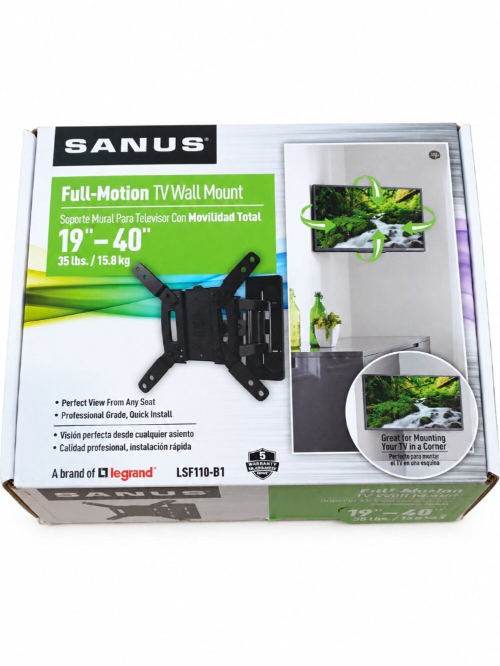SANUS Full-Motion TV Wall Mount 19–40 Inch TVs LSF110-B1. NWT